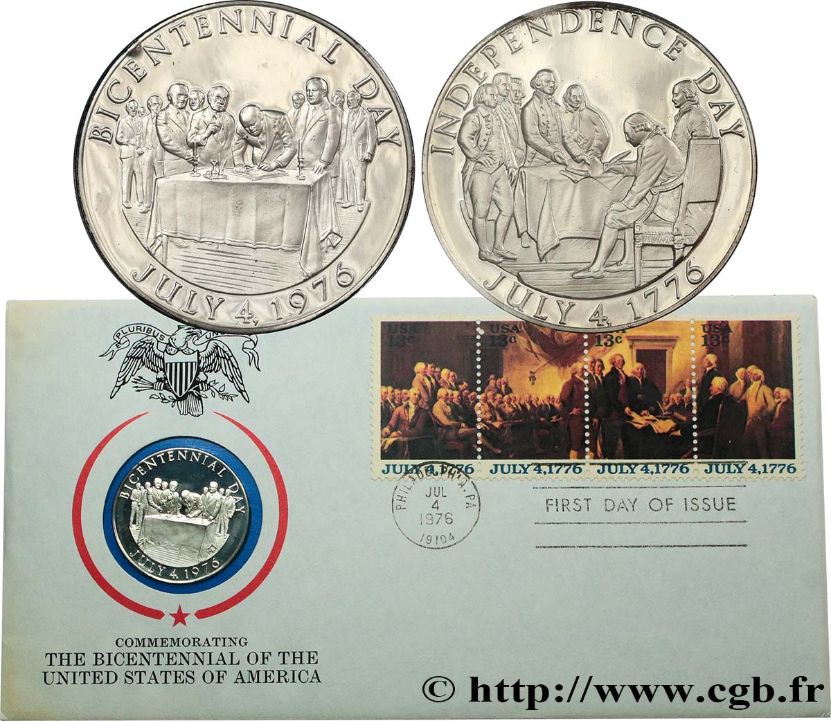 ÉTATS-UNIS D AMÉRIQUE Médaille, Bicentenaire, Independance day FDC
