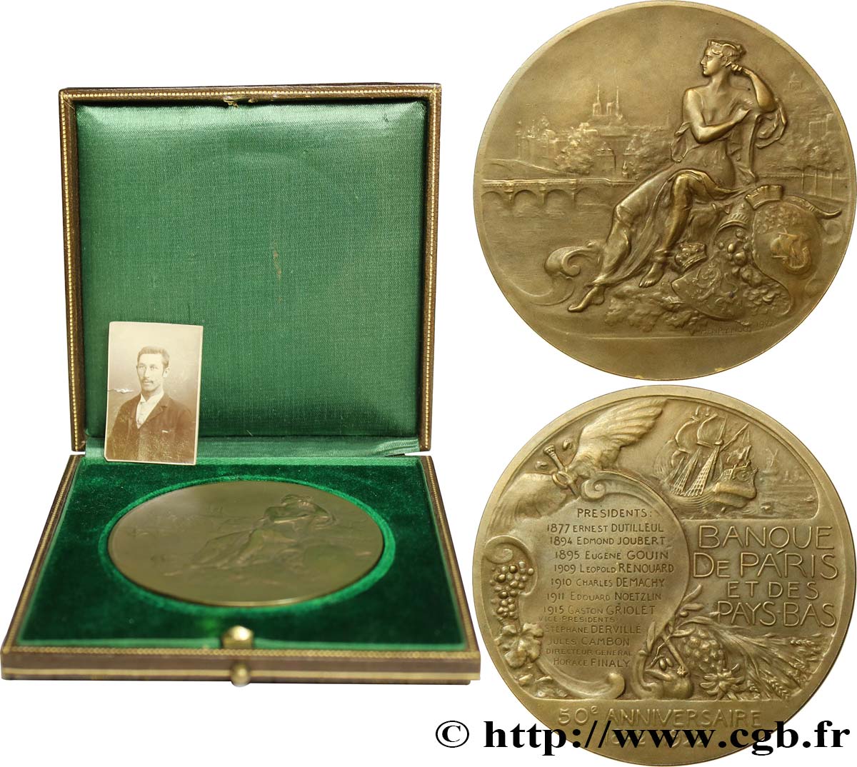 TERCERA REPUBLICA FRANCESA Médaille, Banque de Paris et des Pays-Bas, 50e anniversaire MBC+