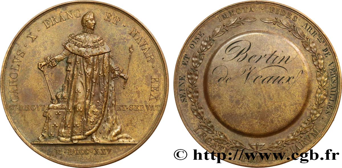 CARLO X Médaille, Sacre de Charles X, attribuée à Bertin de Veaux SPL