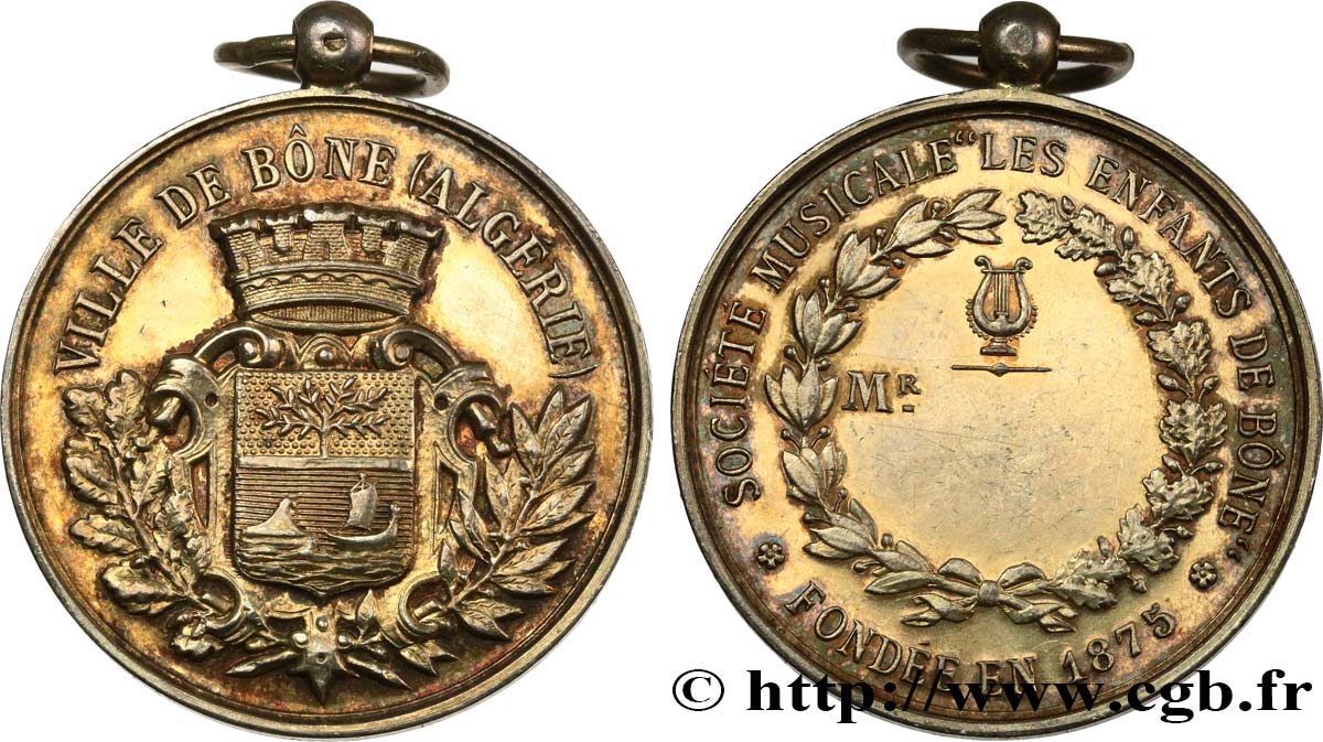 ALGERIA - THIRD REPUBLIC Médaille, Société musicale “Les enfants de Bône” AU