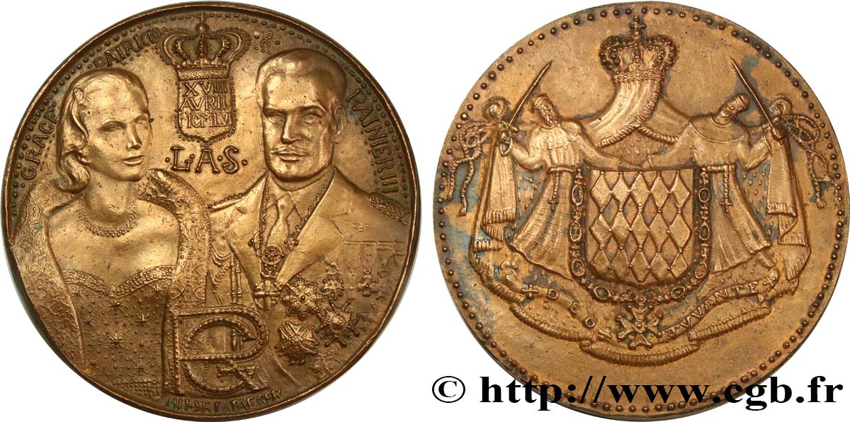 MONACO Médaille, Prince Rainier III et Grace Kelly AU