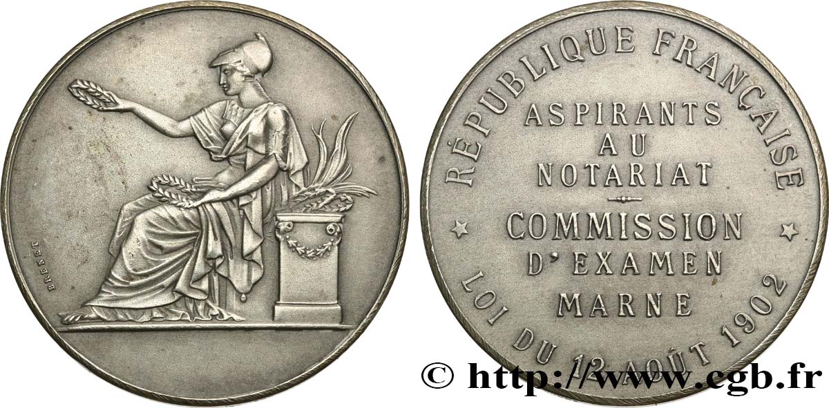 NOTAIRES DU XIXe SIECLE Médaille, Notaires de La Marne TTB+