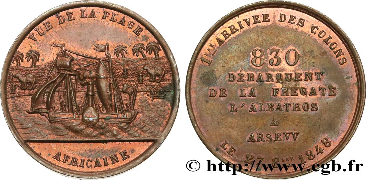 DEUXIÈME RÉPUBLIQUE Médaille, Colonisation de l’Afrique, frégate l’Albatros q.SPL/BB