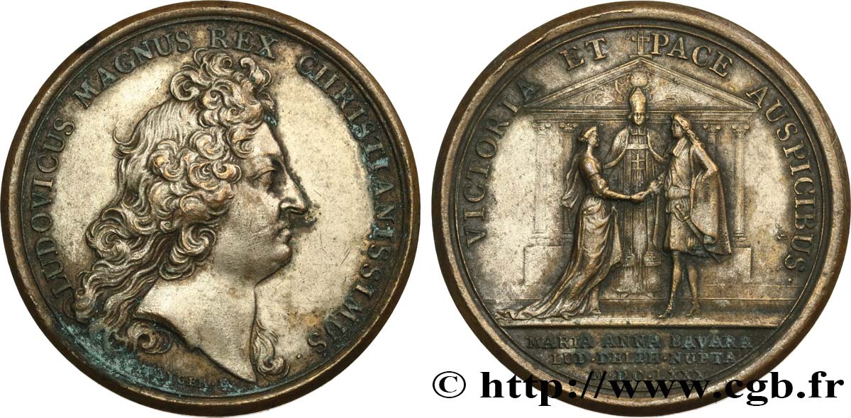 LOUIS XIV LE GRAND OU LE ROI SOLEIL Médaille, Mariage du Dauphin avec Marie Anne de Bavière TTB