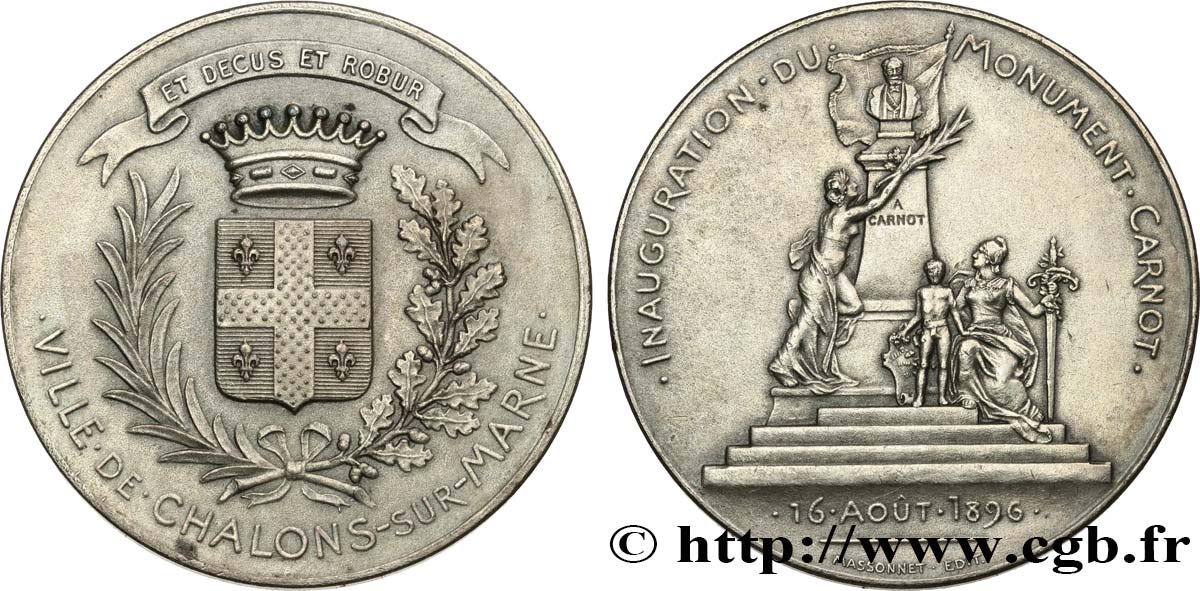III REPUBLIC Médaille, Inauguration du monument Carnot AU