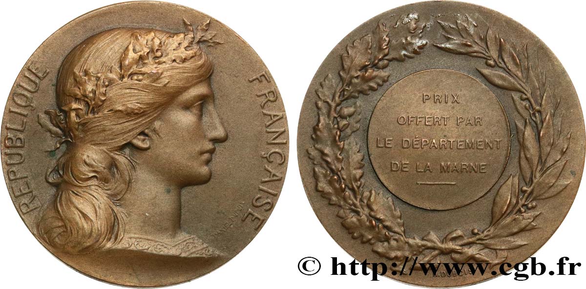 III REPUBLIC Médaille, Prix offert par le département de la Marne AU