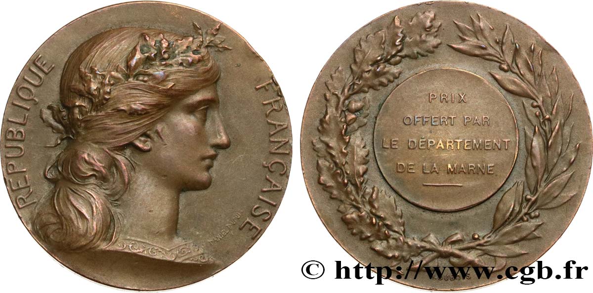 TERCERA REPUBLICA FRANCESA Médaille, Prix offert par le département de la Marne MBC