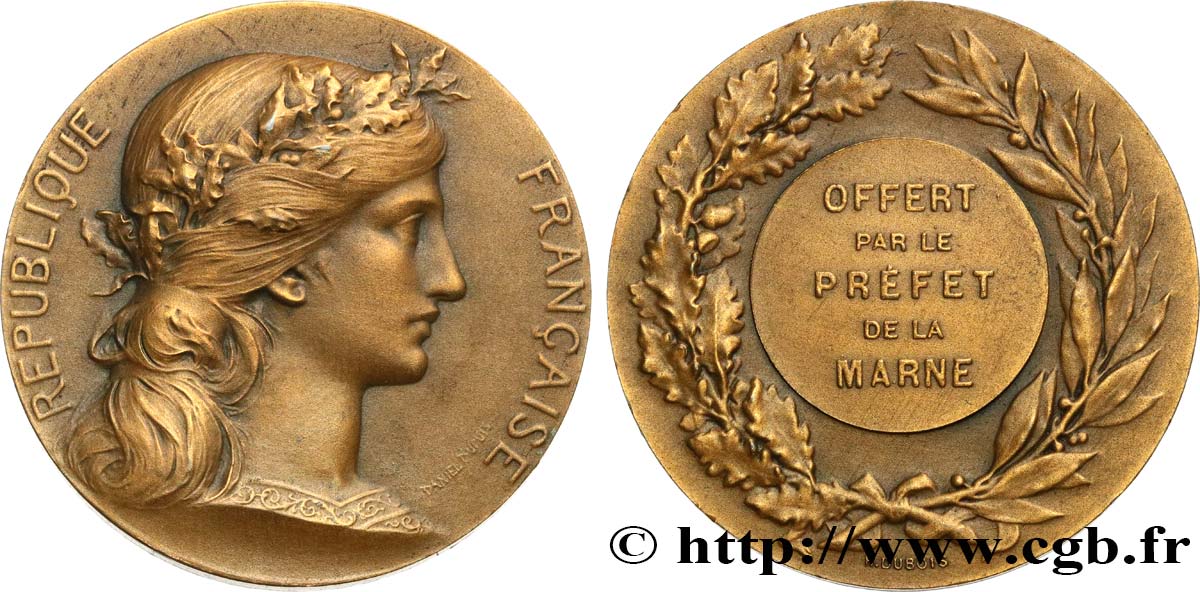 TROISIÈME RÉPUBLIQUE Médaille, Prix offert par le préfet de la Marne TTB