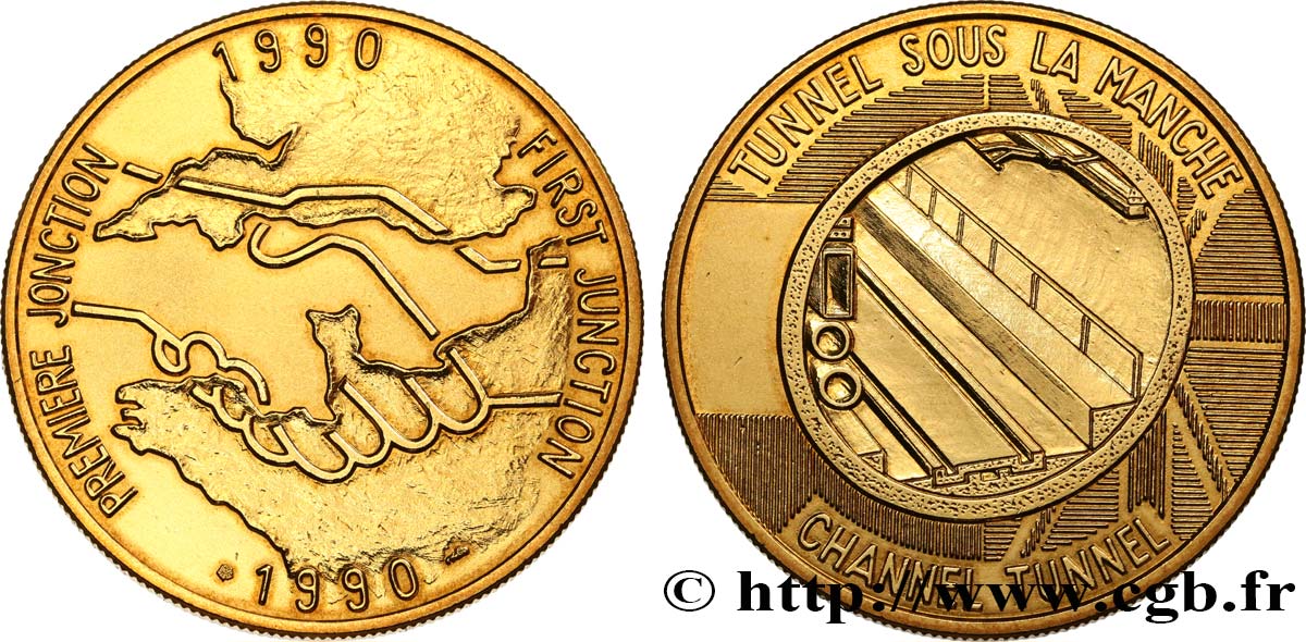 FUNFTE FRANZOSISCHE REPUBLIK Médaille, Tunnel sous la Manche, première jonction fST