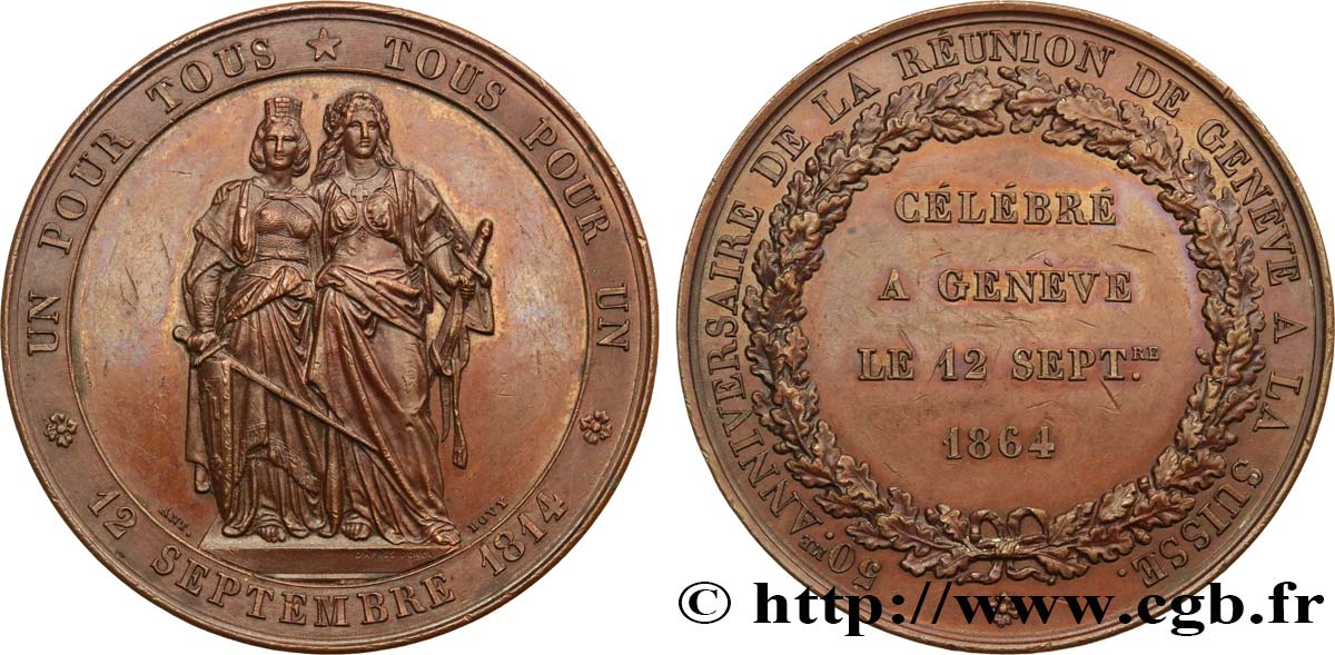 SUISSE Médaille du rattachement de Genève à la Suisse TTB+