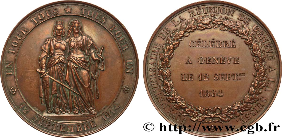 SVIZZERA  Médaille du rattachement de Genève à la Suisse q.SPL