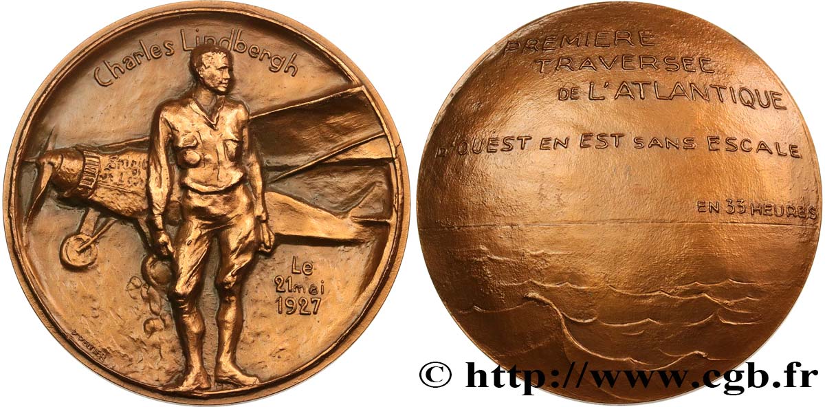 AERONAUTICS - AVIATION : AVIATORS & AIRPLANES Médaille, Charles Lindbergh, Première traversée de l’Atlantique VZ