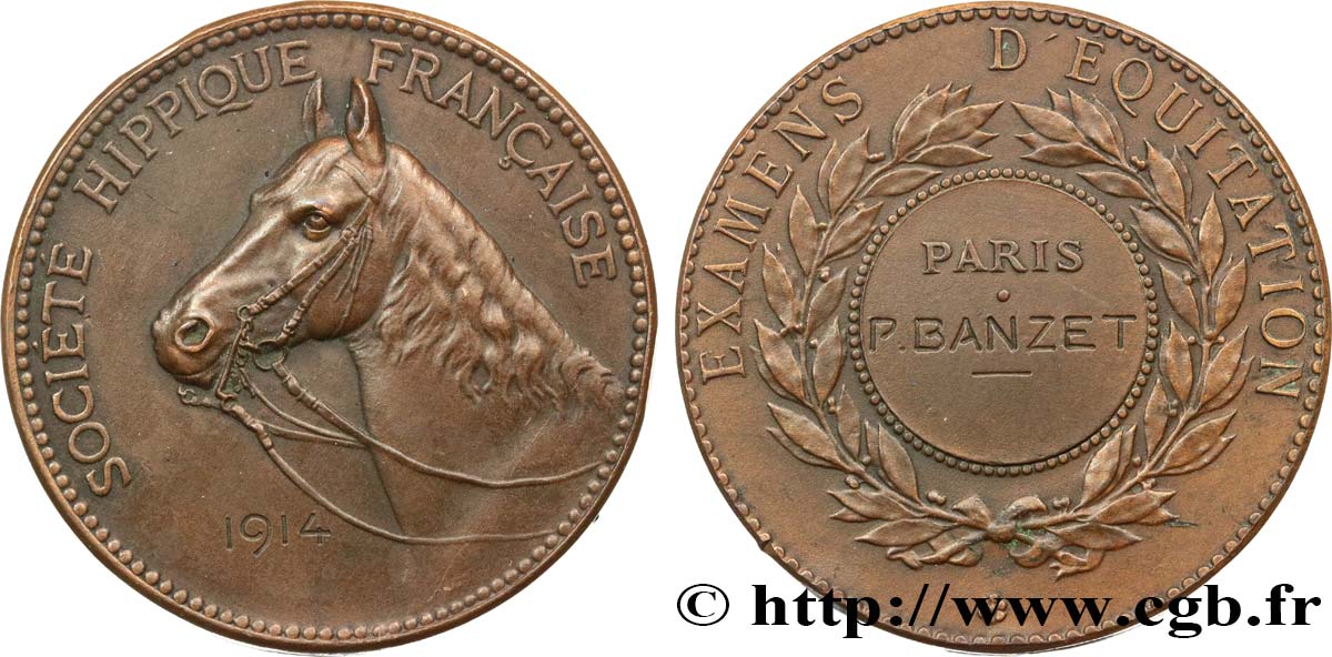 FRENCH THIRD REPUBLIC Médaille de récompense, Société hippique française, Examens d’équitation AU