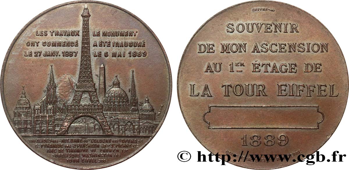 TERCERA REPUBLICA FRANCESA Médaille de l’ascension de la Tour Eiffel (1er étage) MBC+