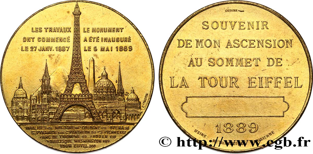 TROISIÈME RÉPUBLIQUE Médaille de l’ascension de la Tour Eiffel (Sommet) TTB+