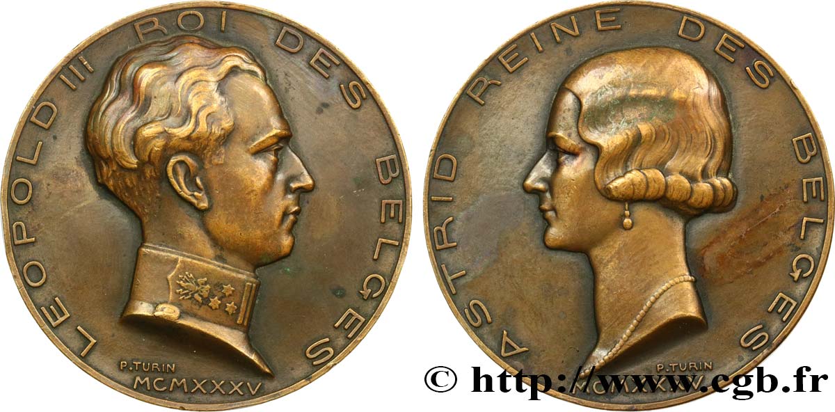 BELGIQUE - ROYAUME DE BELGIQUE - RÈGNE DE LÉOPOLD III Médaille, Léopold III et Astrid TTB