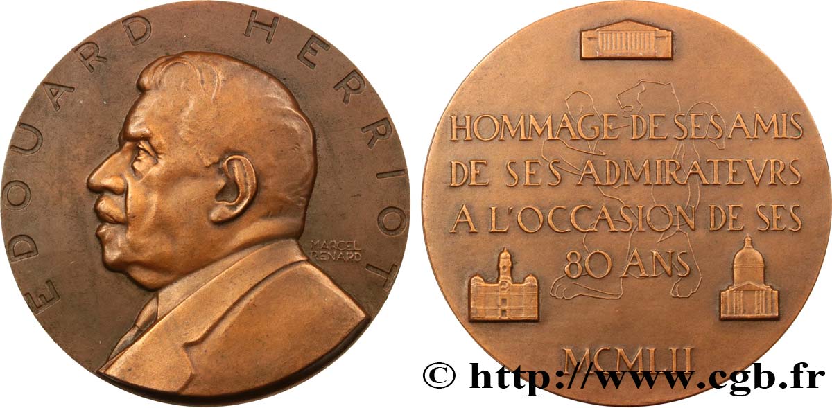 QUATRIÈME RÉPUBLIQUE Médaille, Edouard Herriot TTB+