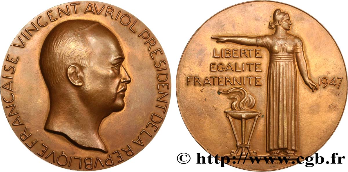 CUARTA REPUBLICA FRANCESA Médaille, Vincent Auriol MBC