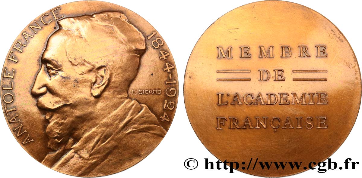 LITTÉRATURE : ÉCRIVAINS/ÉCRIVAINES - POÈTES Médaille, Anatole France, membre de l’Académie Française TTB