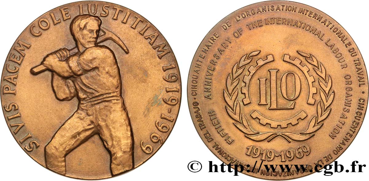 CINQUIÈME RÉPUBLIQUE Médaille, Cinquantenaire de l’organisation internationale du travail TTB+