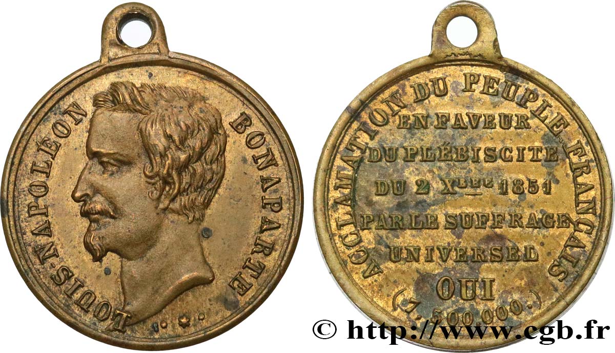 DEUXIÈME RÉPUBLIQUE Médaillette pour le OUI au Suffrage universel TTB