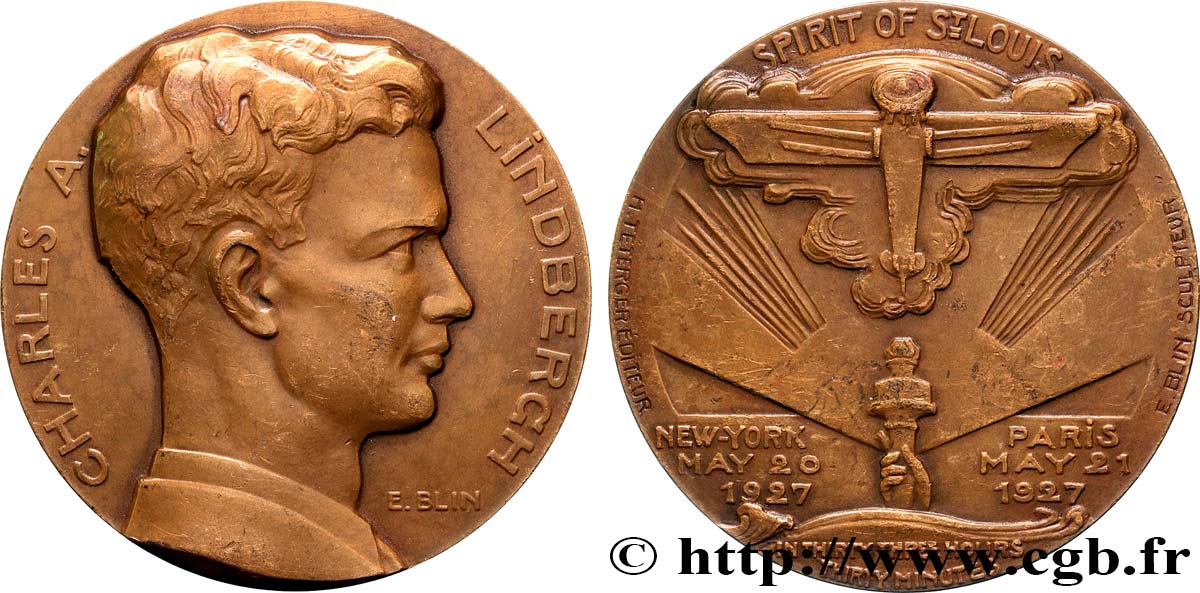 AERONAUTICS - AVIATION : AVIATORS & AIRPLANES Médaille, Charles Lindbergh, Spirit of St Louis SS