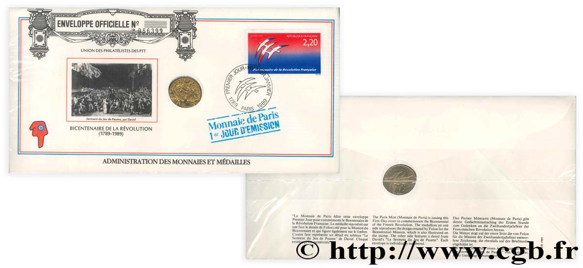 QUINTA REPUBLICA FRANCESA Médaille Du Bicentenaire de la Révolution Française FDC
