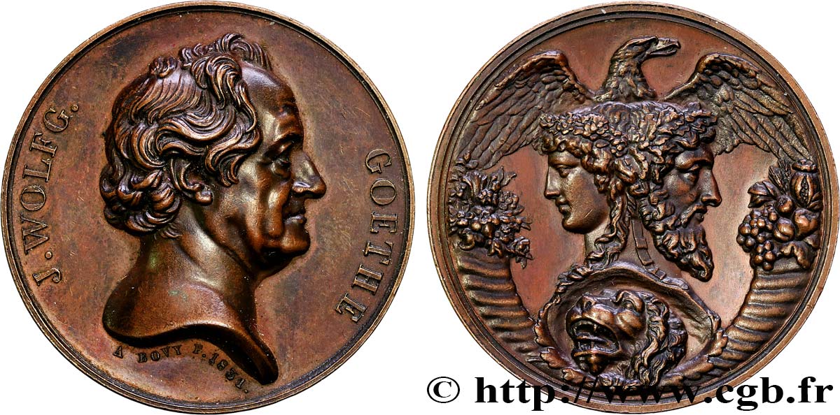 LITTÉRATURE : ÉCRIVAINS/ÉCRIVAINES - POÈTES Médaille, Johann Wolfgang von Goethe TTB+