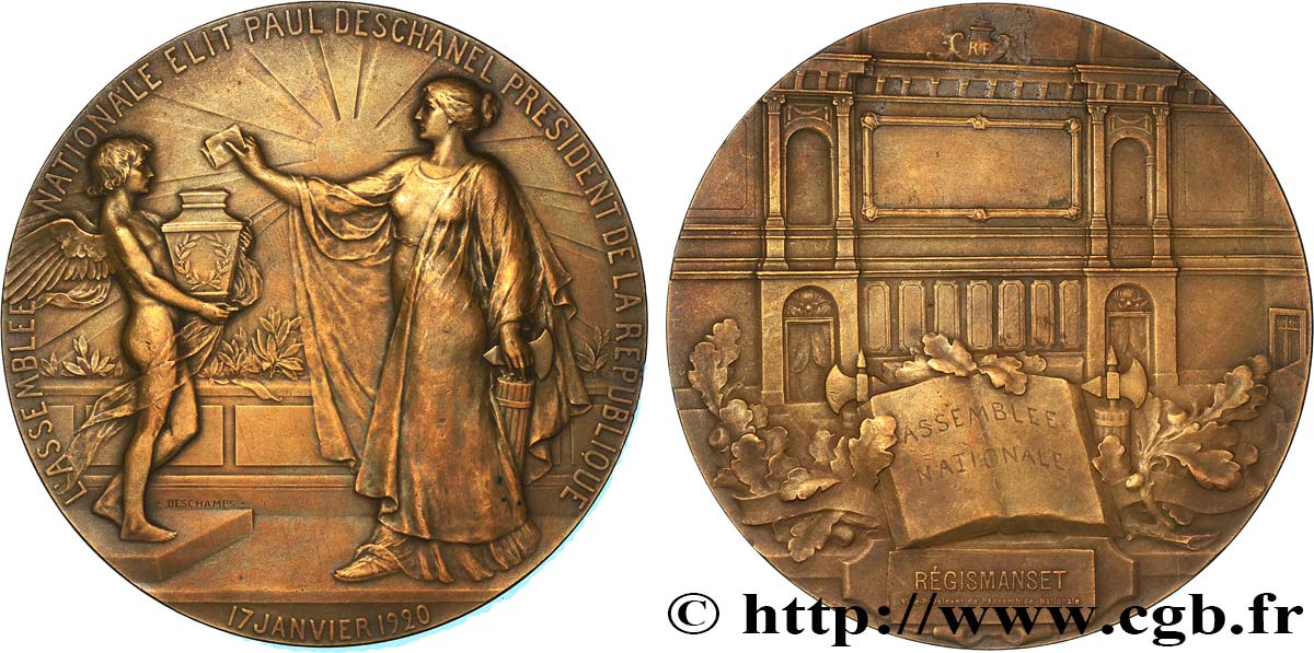TROISIÈME RÉPUBLIQUE Médaille, Élection de Paul Deschanel TTB+