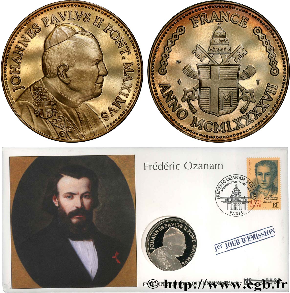 VATIKANSTAAT UND KIRCHENSTAAT Enveloppe “timbre médaille”, Jean-Paul II et Frédéric Ozanam ST