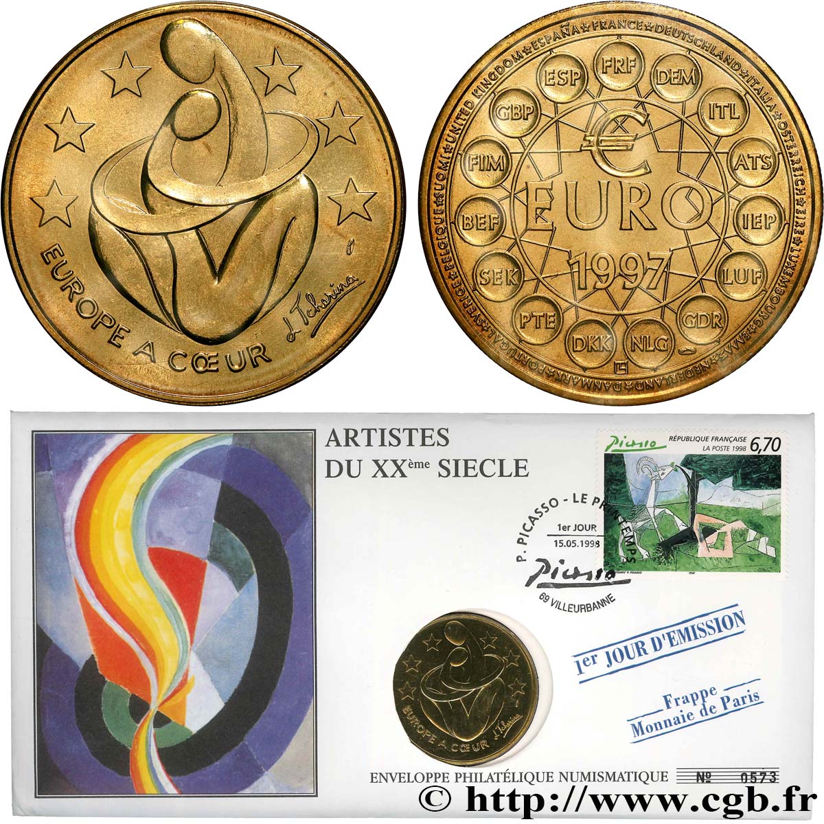 V REPUBLIC Enveloppe “timbre médaille”, Ecu Europa AU