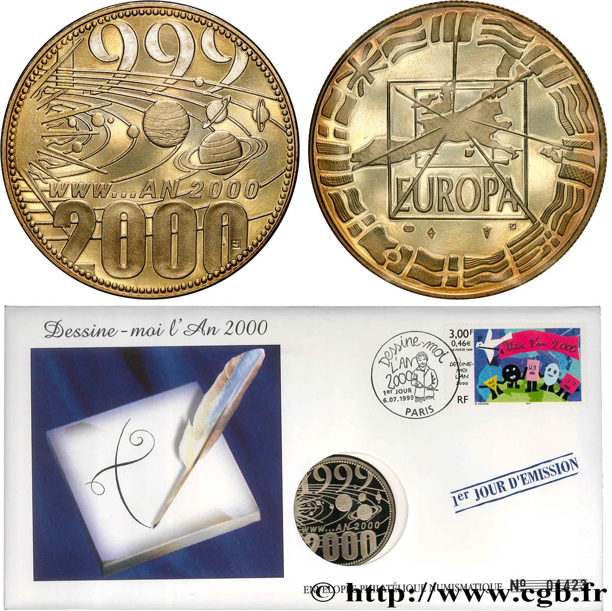 QUINTA REPUBLICA FRANCESA Enveloppe “timbre médaille”, Euro Europa FDC