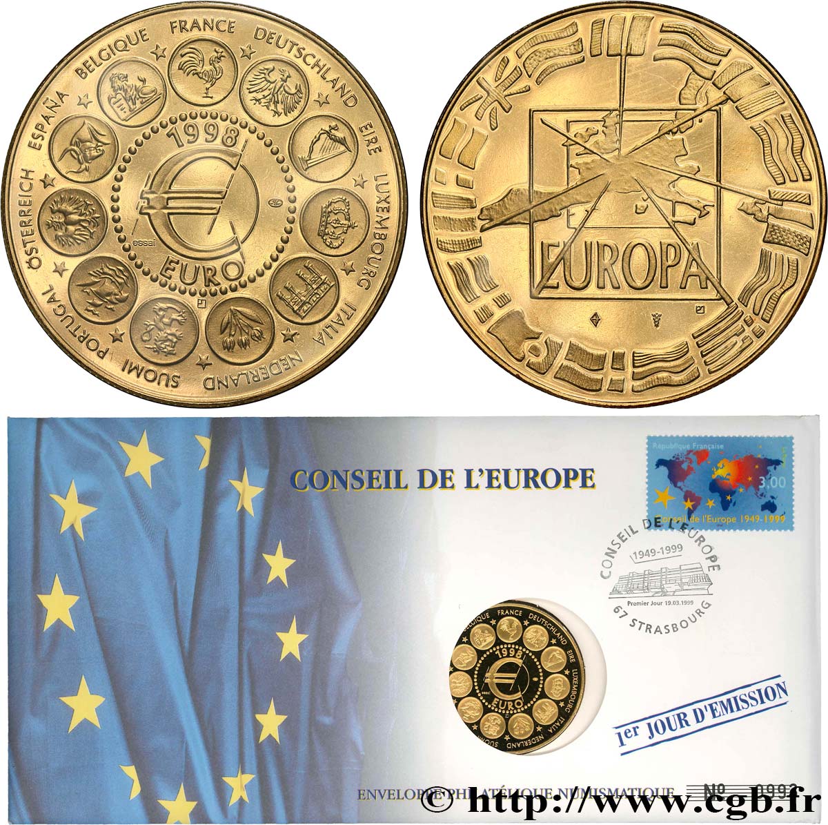FUNFTE FRANZOSISCHE REPUBLIK Enveloppe “timbre médaille”, Euro Europa fST