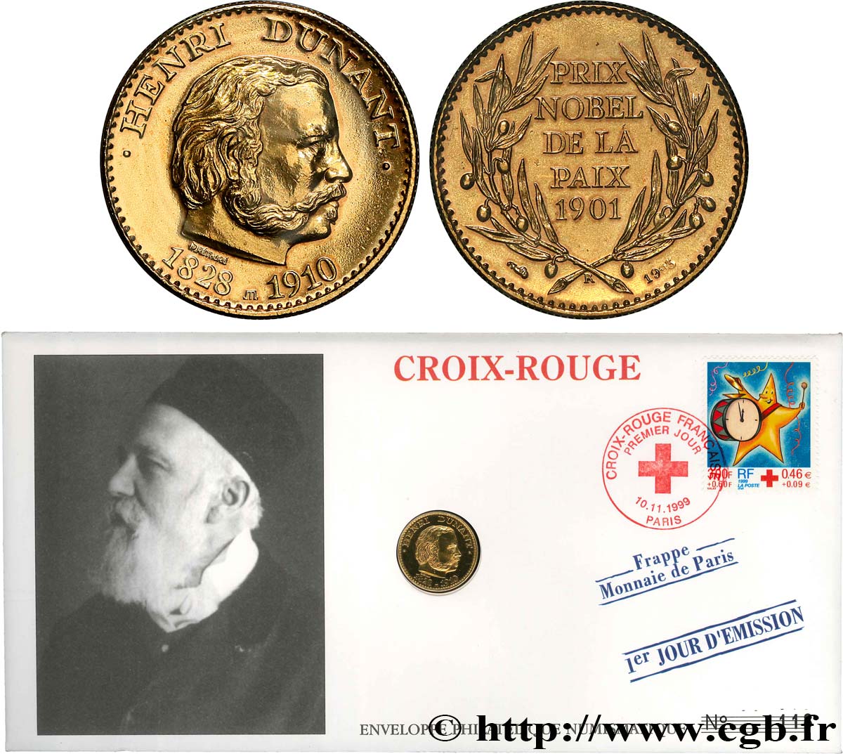 QUINTA REPUBLICA FRANCESA Enveloppe “timbre médaille”, Henri Dunant SC