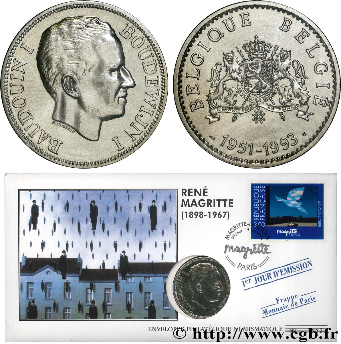 BELGIQUE Enveloppe “timbre médaille”, Baudouin Ier SUP