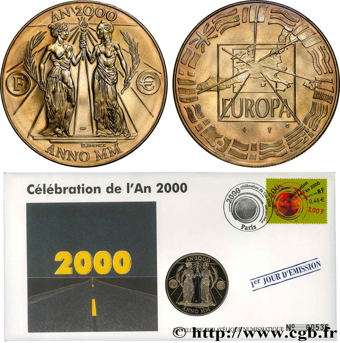 CINQUIÈME RÉPUBLIQUE Enveloppe “timbre médaille”, Passage dans le IIIe millénaire SPL