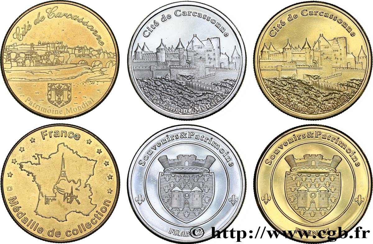 FRANCE Médaille, Cité de Carcassonne, lot de 3 ex. SUP
