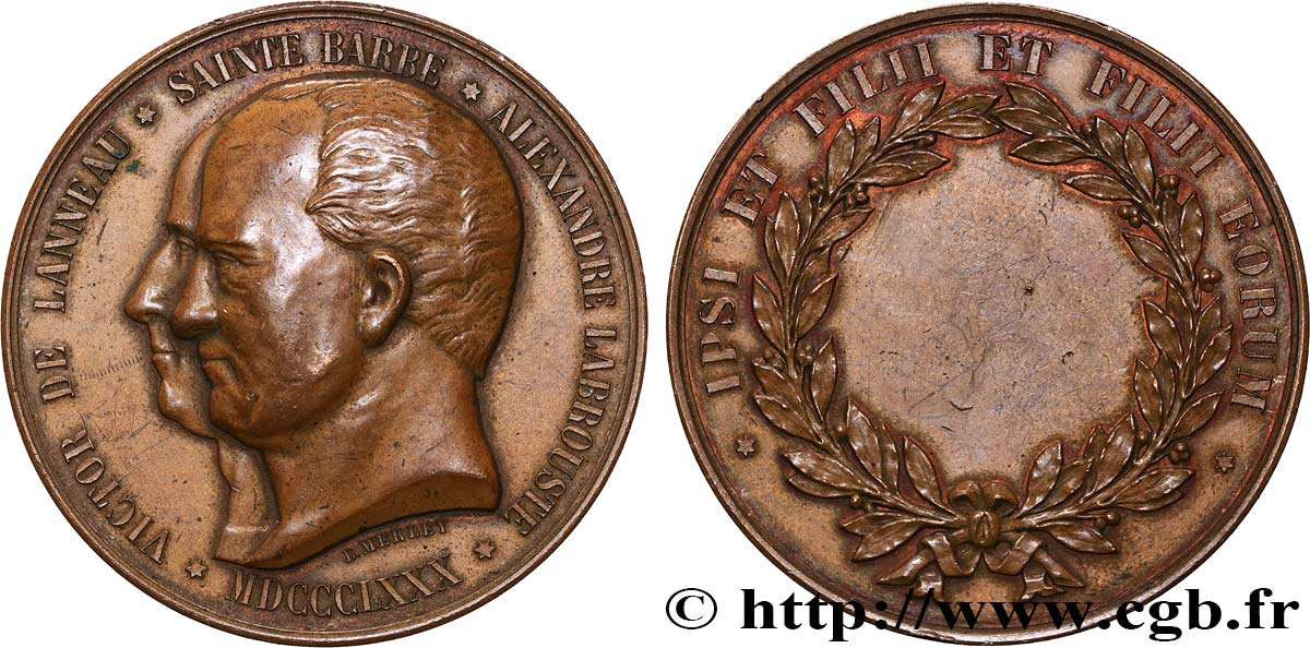 III REPUBLIC Médaille, Victor de Lanneau et Alexandre Labrouste XF/AU