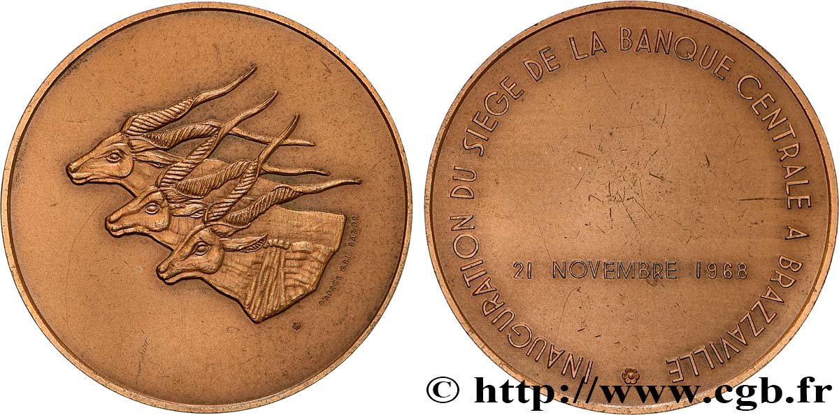 BANQUES - ÉTABLISSEMENTS DE CRÉDIT Médaille, Inauguration du siège de la Banque Centrale de Brazzaville TTB