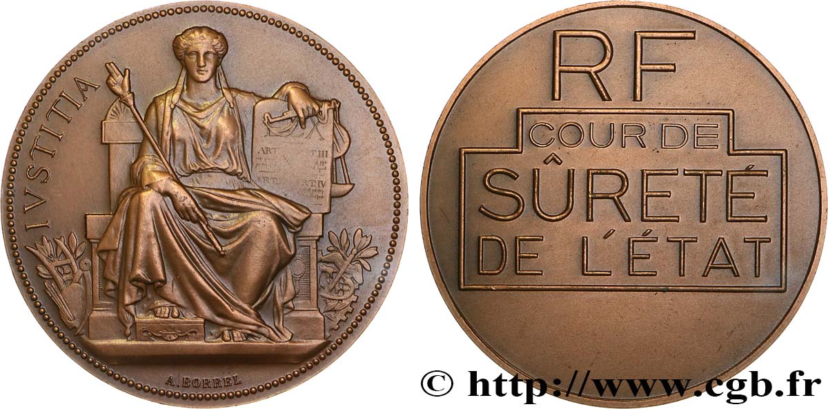 QUINTA REPUBLICA FRANCESA Médaille, Cour de Sûreté de l’État MBC+