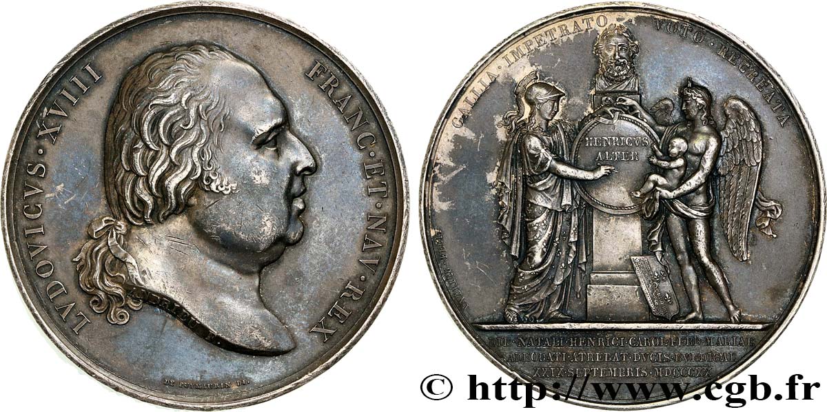 LOUIS XVIII Médaille, Naissance de Henri, duc de Bordeaux, Comte de Chambord TTB