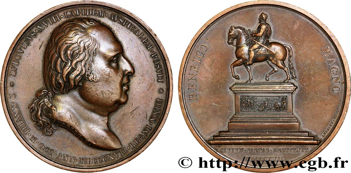 LOUIS XVIII Médaille de la statue équestre d’Henri IV TTB