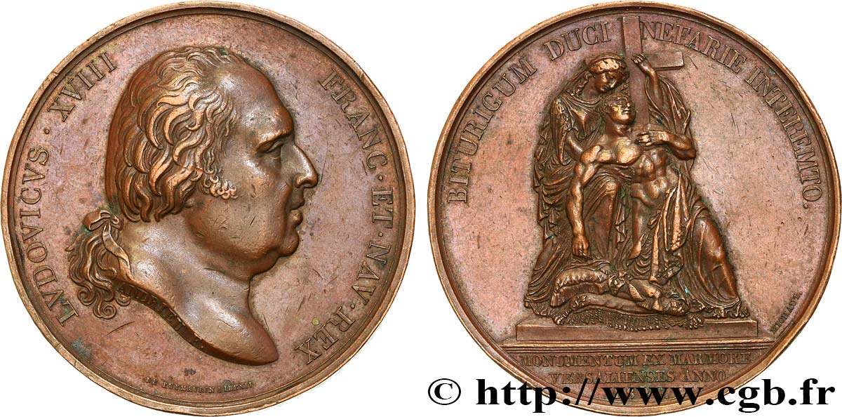 LOUIS XVIII Médaille du monument au duc de Berry TTB