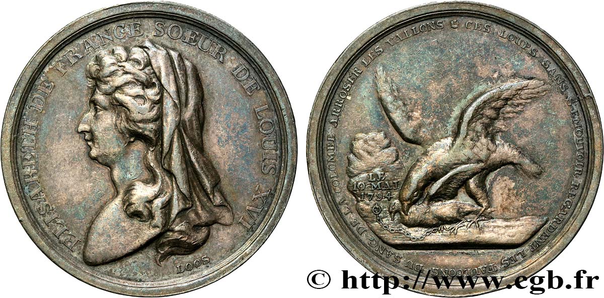 ÉLISABETH-PHILIPPE-MARIE-HÉLÈNE DE FRANCE, SŒUR DE LOUIS XVI Médaille, dénonçant l exécution de la sœur de Louis XVI le 10 mai 1794 BB