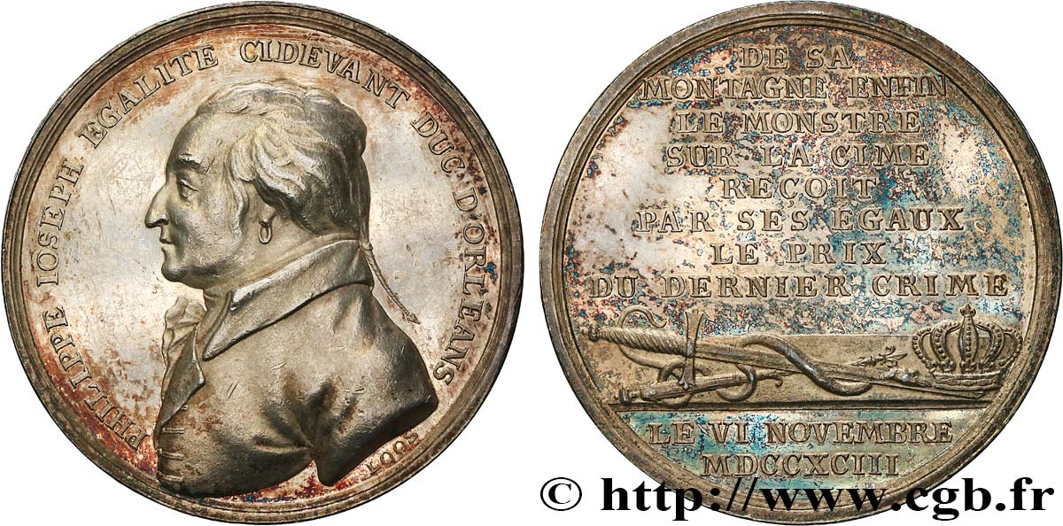LOUIS PHILIPPE JOSEPH, DUC D ORLÉANS, dit PHILIPPE-ÉGALITÉ Médaille commémorant l’exécution de Philippe d’Orléans le 6 novembre 1793 AU