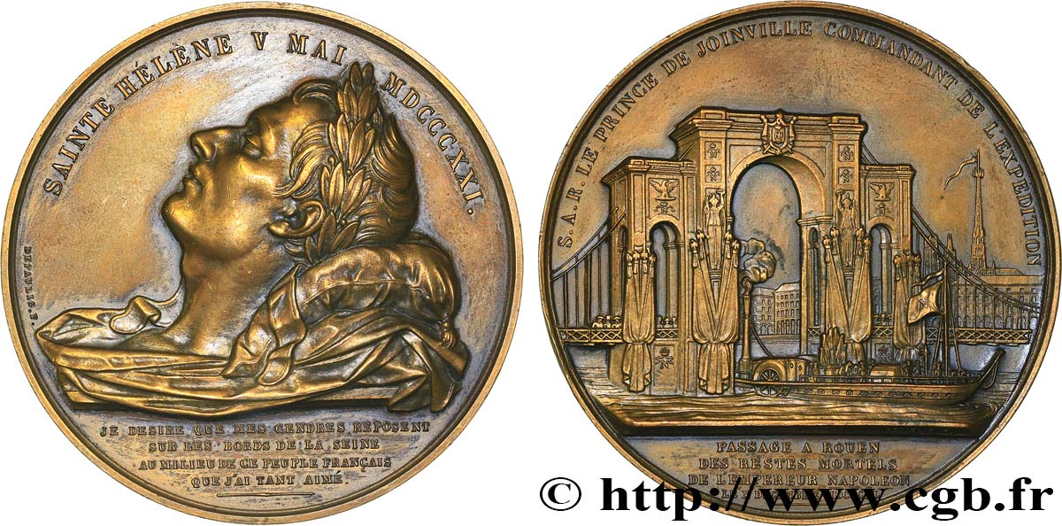 PRIMO IMPERO Médaille, Passage à Rouen des restes mortels de Napoléon Ier, refrappe q.SPL