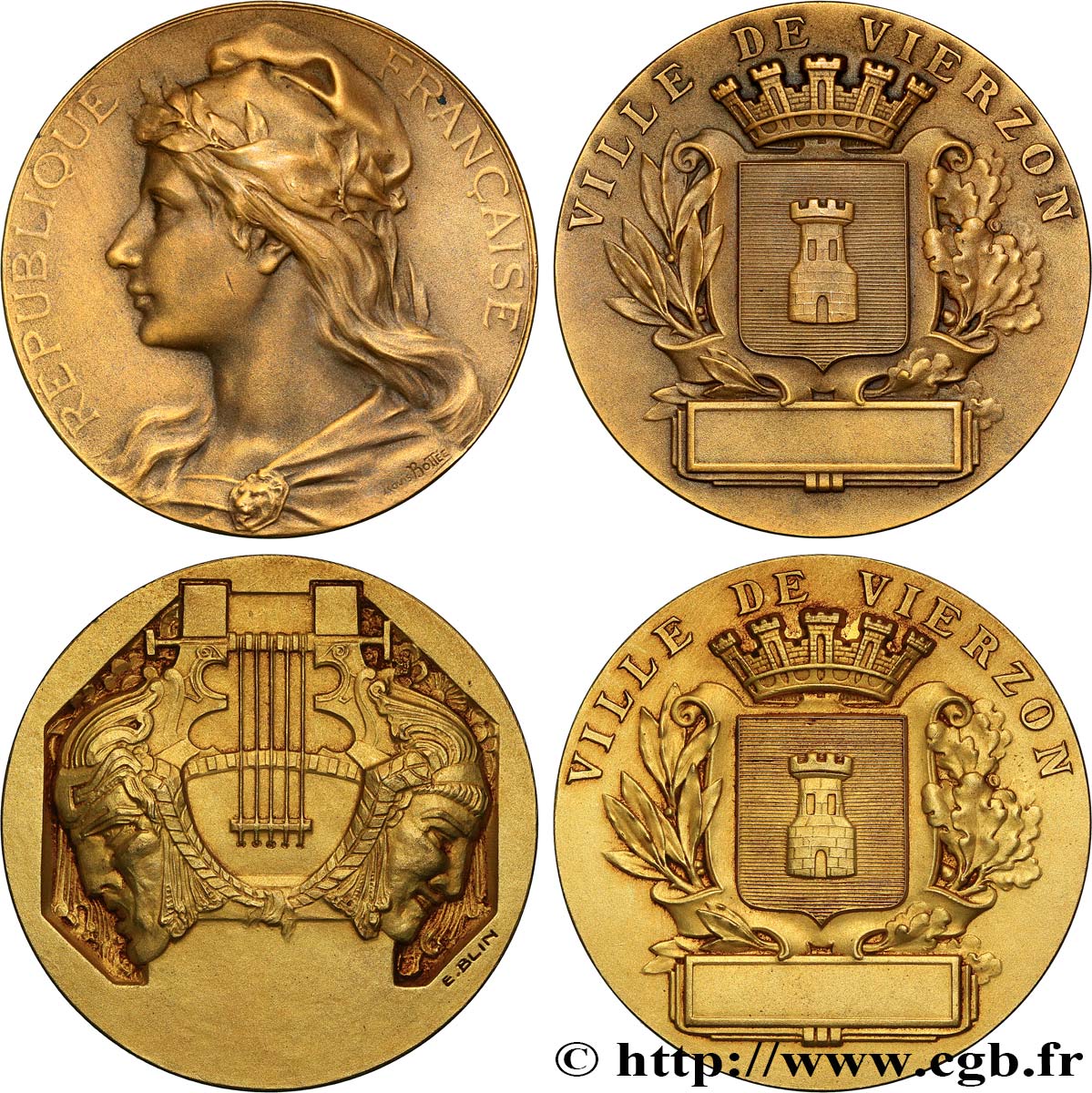 TERCERA REPUBLICA FRANCESA Médaille de récompense, Ville de Vierzon, lot de 2 ex. MBC+
