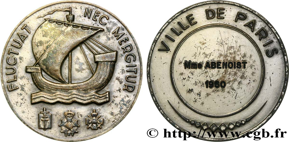 FUNFTE FRANZOSISCHE REPUBLIK Médaille de la Ville de Paris, Fluctuac Nec Mergitur SS