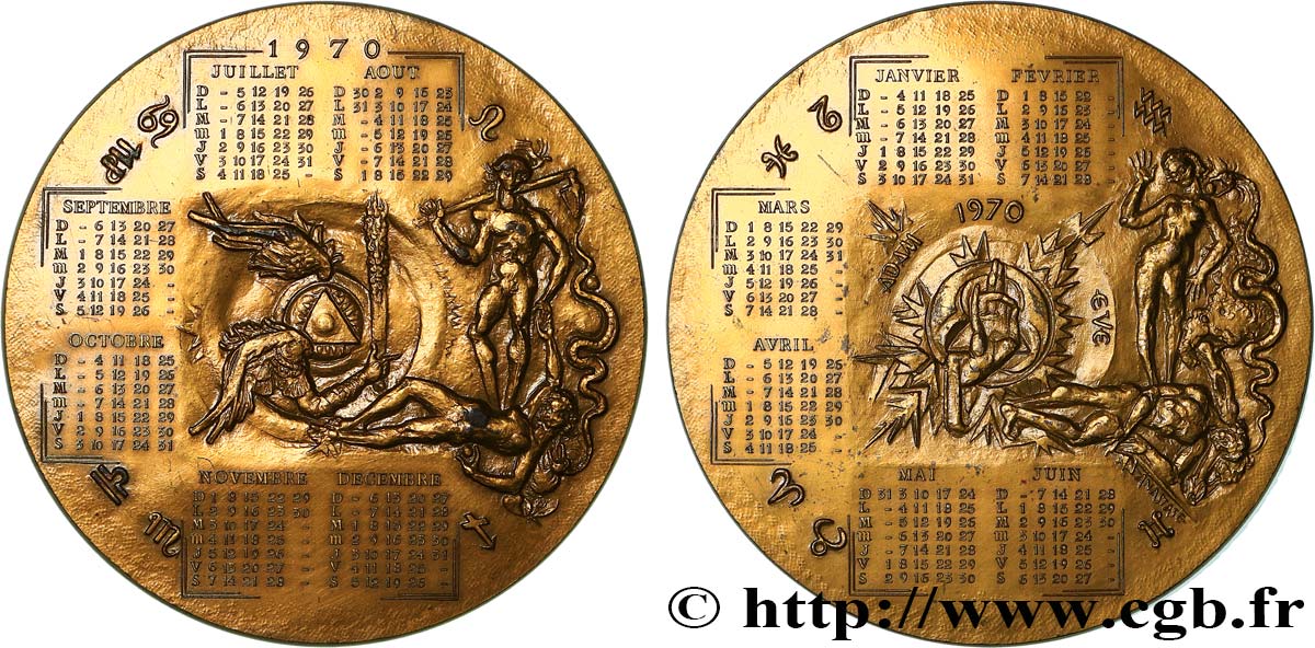 QUINTA REPUBBLICA FRANCESE Médaille calendrier, Adam et Eve q.SPL