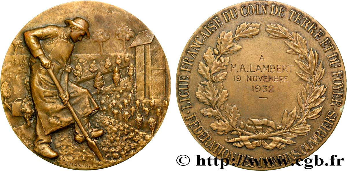 III REPUBLIC Médaille, Ligue française du coin de terre et du foyer XF